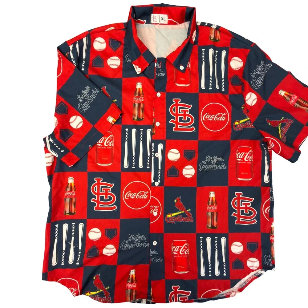 St. Louis Cardinals Coca-Cola MLB Mens XL Button Down Shirt Short Sleeve Red Nvy